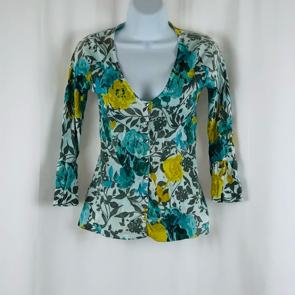 Charlotte floral Cotton ‘crystal’ button front cardigan sweater S